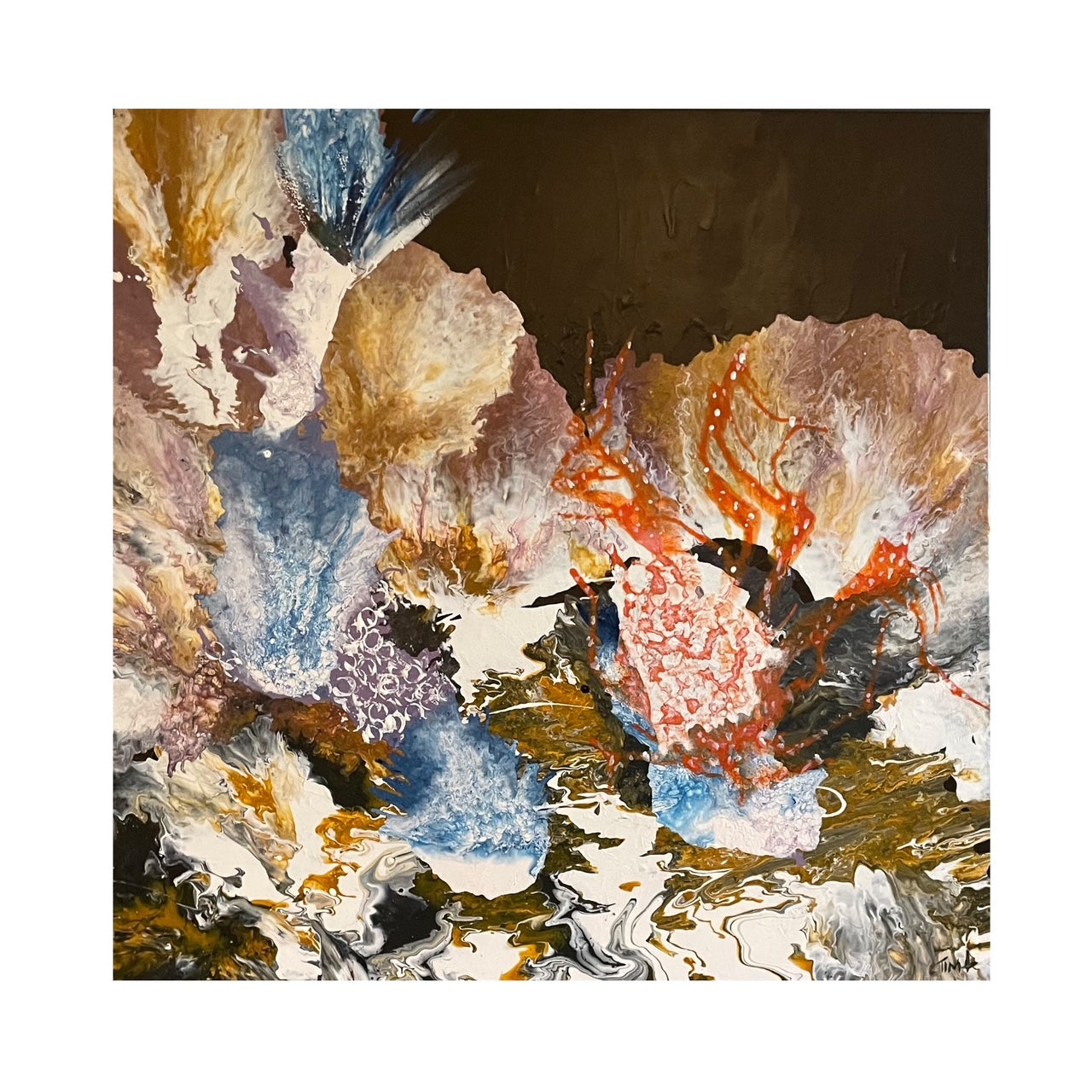 Ocean reef as abstract art with a mix of texture and colors on a dark background